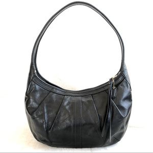COACH • Ergo Pleated Black & Teal Leather Hobo Shoulder Tote Bag E0882 - 12235
